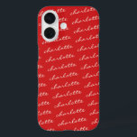 Coques iPhone 16 Typographie de script de Motif de nom personnalisé<br><div class="desc">Typographie de script de Motif de nom personnalisé dans le boîtier de téléphone rouge</div>