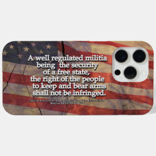 Coque iPhone 15 Pro Max Typographie du deuxième amendement Drapeau américa