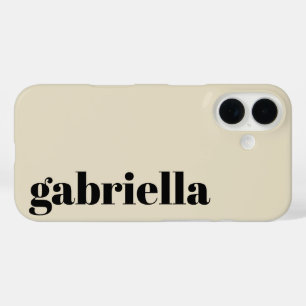 Coques iPhone 16 Typographie en gras noir et beige Nom personnalisé
