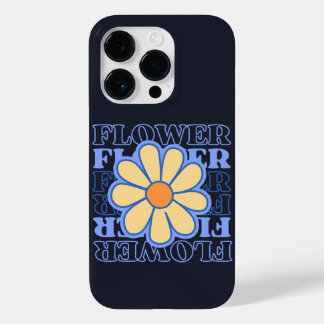 Coque Pour iPhone 14 Pro typographie florale bleu rétro amoureux