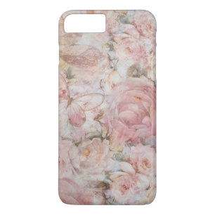 Coque iPhone 8 Plus/7 Plus Typographie florale de collage rose élégant