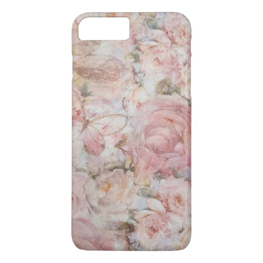 Coques Case-Mate iPhone Typographie florale de collage rose élégant (Dos)