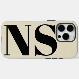 Coques iPhone 16 Pro Max Typographie Gras Monogramme Initiales Noir et Beig