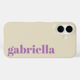 Coques iPhone 16 Typographie Gras Personnalisée Nom en Lilas et Bei