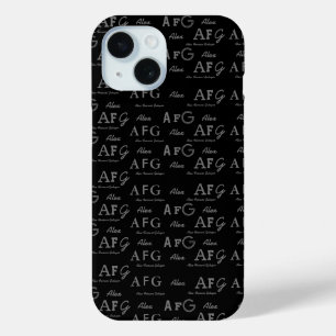 Coque Pour iPhone 15 Typographie Monogrammes noir élégant