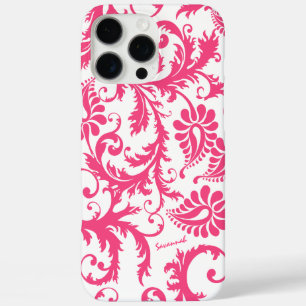 iPhone 16 Pro Max Case Typographie Pink Damask Votre nom ou devis