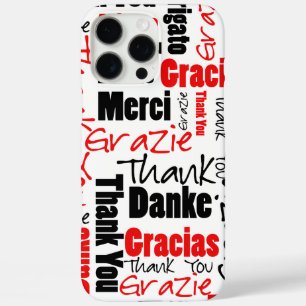 Coques iPhone 16 Pro Max Typographie rouge et noire Merci multilingue