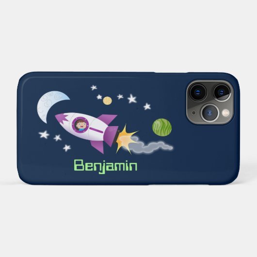Coques Case-Mate iPhone Un adorable vaisseau-fusée dans l'espace dessin an (Dos (Horizontal))