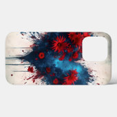Coques Case-Mate iPhone Un coeur bleu éclatant avec des fleurs rouges (Verso (horizontal))