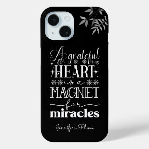 Coque Pour iPhone 15 Un coeur reconnaissant, texte blanc Motivation
