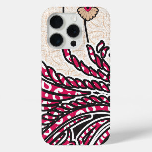 Coque iPhone 15 Pro Un design cachemire décoratif avec rouge vif et ép