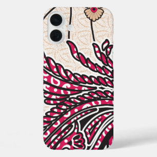 Coques iPhone 16 Plus Un design cachemire décoratif avec rouge vif et ép
