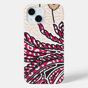 Coque Pour iPhone 15 Un design cachemire décoratif avec rouge vif et ép