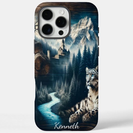 Coques Case-Mate iPhone Un léopard des neiges face au château (Verso)
