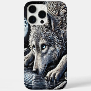 Coques iPhone 16 Pro Max Un loup blanc majestueux contemple la réflexion su