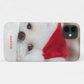 Coques Case-Mate iPhone Un mignon chien blanc dans un Casquette de Noël ro (Dos (Horizontal))