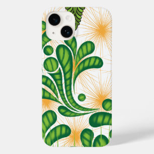 Coque Pour iPhone 14 Un motif artistique vert et or représentant un arb