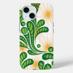 Coque Pour iPhone 15 Un motif artistique vert et or représentant un arb