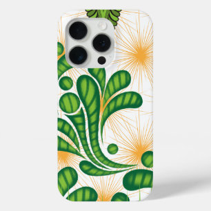 Coque iPhone 15 Pro Un motif artistique vert et or représentant un arb