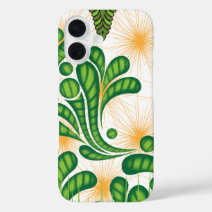 Coques iPhone 16 Un motif artistique vert et or représentant un arb