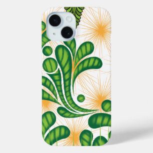 Coque Pour iPhone 15 Un motif artistique vert et or représentant un arb