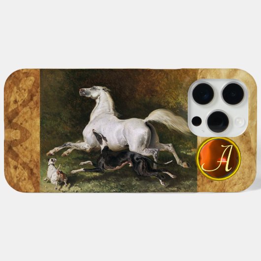 Coques Case-Mate iPhone Un Stallion Arabe Gris Gallophile Avec Un Monogram (Verso (horizontal))