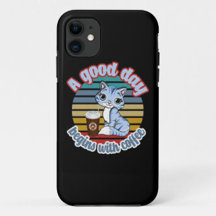 Case-Mate iPhone Case Une Bonne Journée Commence Avec Du Café Cat Love