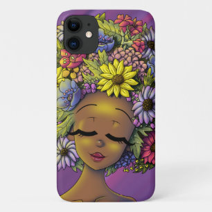Case-Mate iPhone Case Une femme noire avec un iPhone afro-fleuri