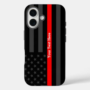 Coques iPhone 16 Une fine ligne rouge Drapeau USA personnalisé sur 