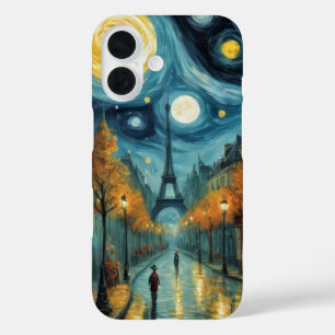 Coques iPhone 16 Une nuit à Paris avec la Tour Eiffel style Van Gog