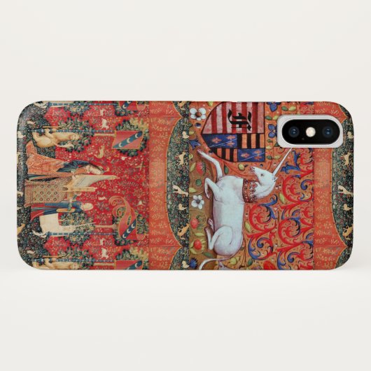 COQUES Case-Mate iPhone UNICORN, FLEURS D'IMAGINAIRE MÉDIÉVAL, MONOGRAMME  (Dos (Horizontal))