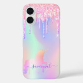 Coques Case-Mate iPhone Unicorn rose gouttes nom holographique (Verso)