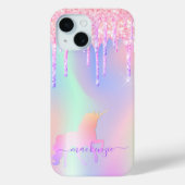 Coques Case-Mate iPhone Unicorn rose nom holographique gouttes (Verso)