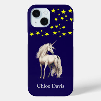 Coque Pour iPhone 15 Unicorne Bleue Magique