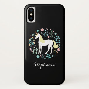 Coque iPhone X Unicorne magique Noir Personnalisé