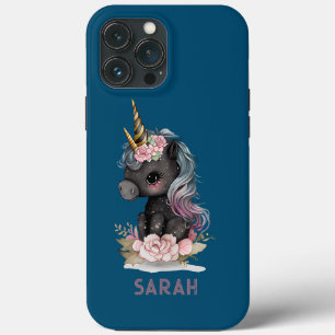 Case-Mate iPhone Case Unicorne noire mignonne avec Fleurs Aquarelle Unic