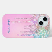 Coques Case-Mate iPhone Unicorne rose mignonne Parties scintillant arc-en- (Verso (horizontal))