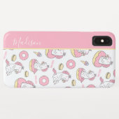 Coques Case-Mate iPhone Unicornes roses et beignes Motif avec nom (Dos (Horizontal))
