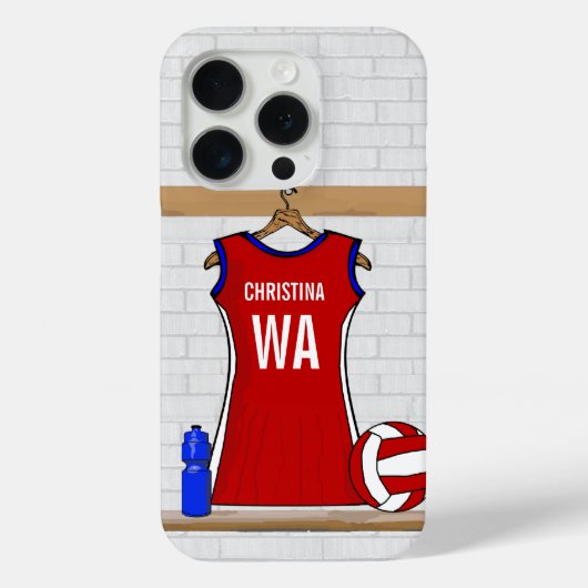 Coques Case-Mate iPhone Uniforme de Custom Netball Red with Blue and White (Verso)