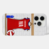 Coques Case-Mate iPhone Uniforme de Custom Netball Red with Blue and White (Verso (horizontal))