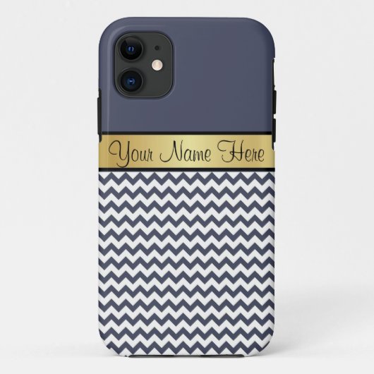 Coques Case-Mate iPhone Unique Delft Blue White Chevron, Gold Ribbon Name (Dos)