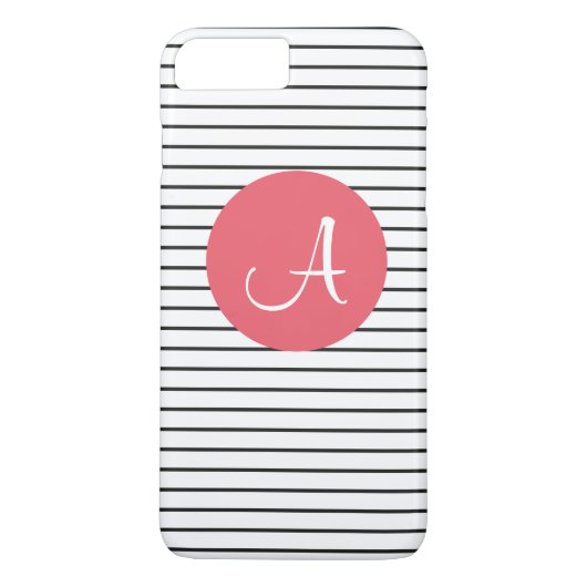 Coques Case-Mate iPhone Unique Monogramme noir blanc rose rayé (Dos)