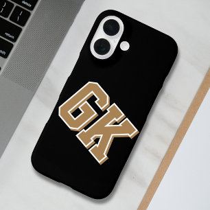 Coques iPhone 16 Université Noir Or Blanc Monogramme Initiales