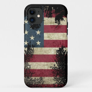 Coque iPhone 11 US/USA, drapeau SAD sur arrière - plan noir