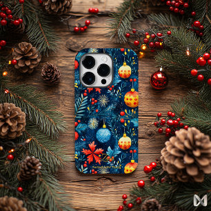 Coque Pour iPhone 14 Pro Vacances artistiques - Ornement festif bleu et or