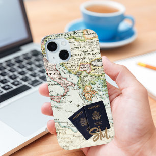 Coque Pour iPhone 15 Vacances avec carte ancienne vintage et passeport