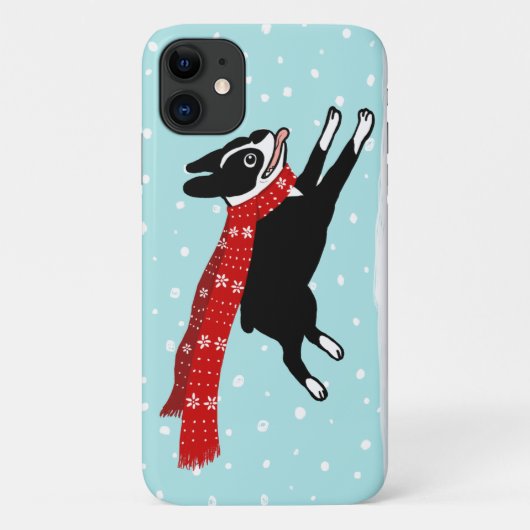 Coques Case-Mate iPhone Vacances d'hiver Boston Terrier utilisant (Dos)