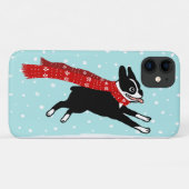 Coques Case-Mate iPhone Vacances d'hiver Boston Terrier utilisant (Dos (Horizontal))