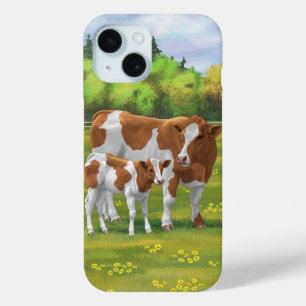 Coque Pour iPhone 15 Vache de Guernesey et veau mignon dans les pâturag