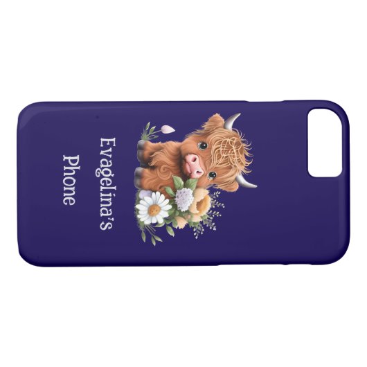 Coques Case-Mate iPhone Vache Highland avec fleurs sur mesure (Dos (Horizontal))